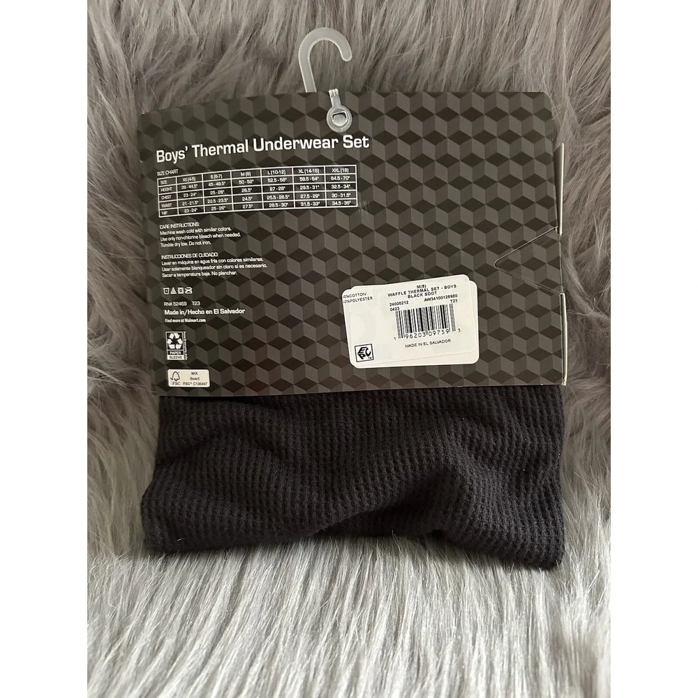 Athletic Works Thermal Underwear Set Boys Size‎ Medium Black Waffle Pajama Set